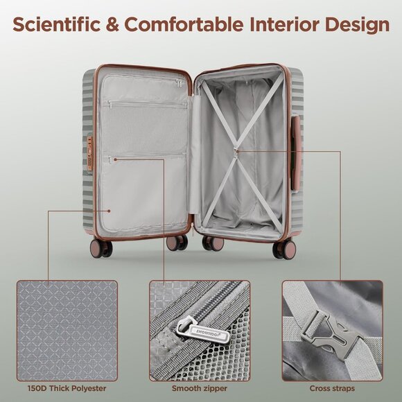 Luggage Sets 3 Piece Hardside Double Spinner Wheels Green 20in/24in/28in - Picture 8 of 9